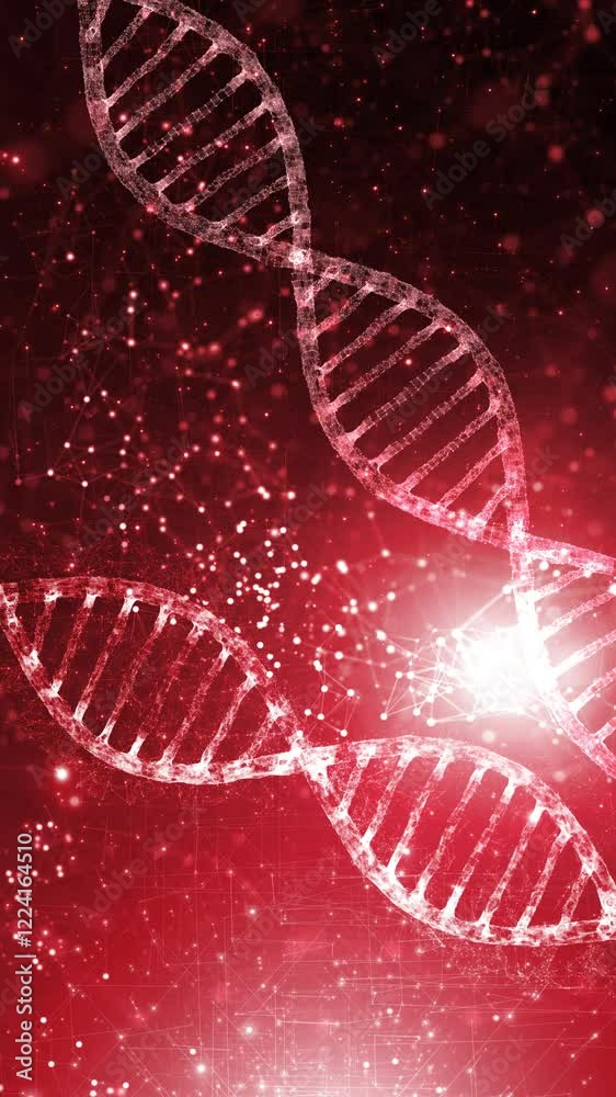 Canvas Prints dna chains rotation on red cyberspace vertical backgrounds.