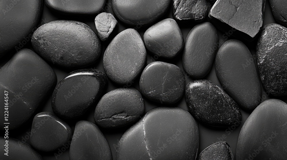 Aufkleber Modern pattern of black geometric stones and rocks arranged in a minimalist style, creating a bold, artistic backdrop with clean lines and simplicity