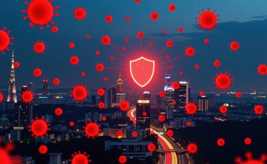 Obraz premium A shield and padlock symbolizing robust protection against computer viruses, ensuring secure and safe digital experiences.