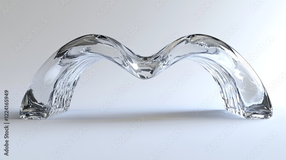 Poster floating metallic and transparent arches rotate gracefully in an expansive white space, creating a m