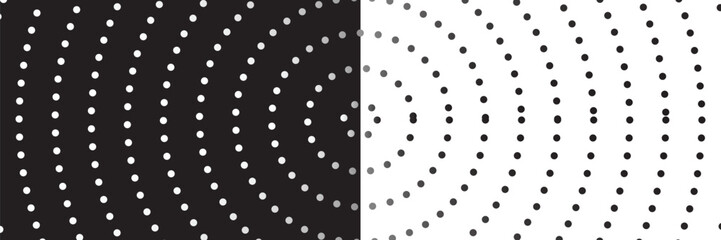 Abstract and hypnotic background with concentric circles. Halftone graphic design element. Sound wave eps 10