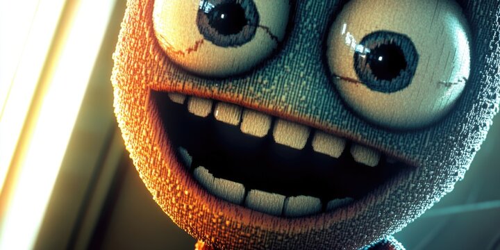 A cartoon character with a big smile on its face