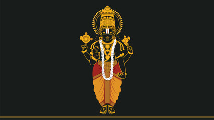 Divine Illustration of Lord Balaji (Venkateswara Swami) on Black Background