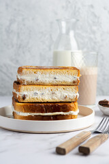 Sweet Cream-Filled Toast Stack with Milk