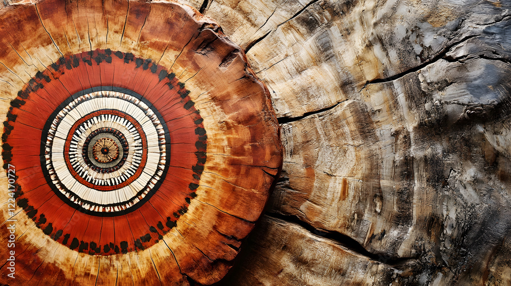 Poster detailed wood texture showcasing natural patterns and growth rings of aged tree trunk cross-section 