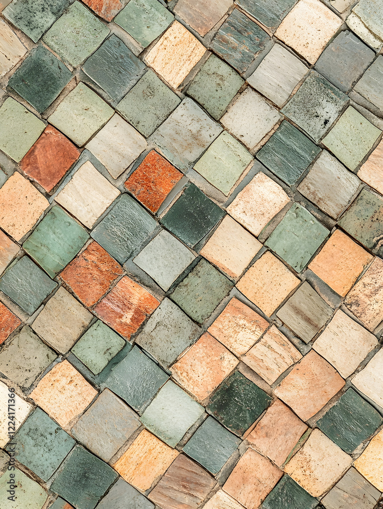 Poster colorful geometric mosaic tiles in earthy tones for creative pattern design : generative ai