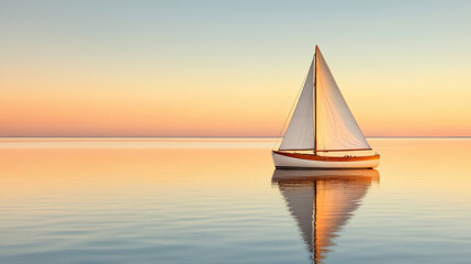 Fototapeta premium calm and tranquil image of sailboat gliding slowly on still water