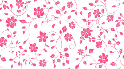Seamless Pink Floral Pattern on White Background