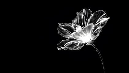 Obraz premium Elegant White Flower Line Art Dark Background Print