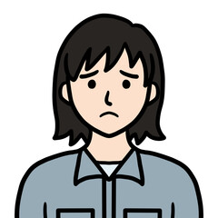 作業着姿の若い女性（困る）