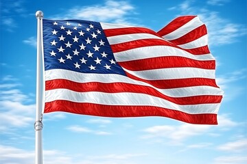Obraz premium Waving american flag outdoor setting high-resolution image blue sky patriotic symbol