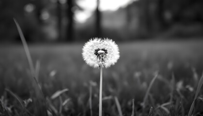 Fototapeta premium Single Dandelion Seed Head in Black and White Photography