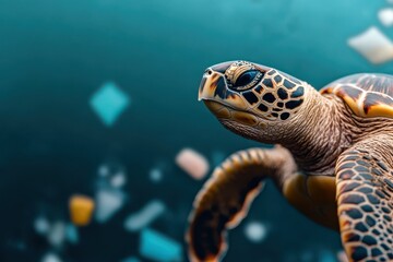 Close-Up of Turtle Shell with Microplastic Particles Highlighting Environmental Impact and Marine Pollution Awareness