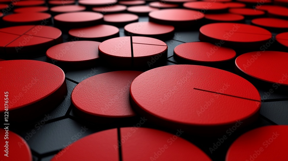 Poster abstract red circles on dark background.