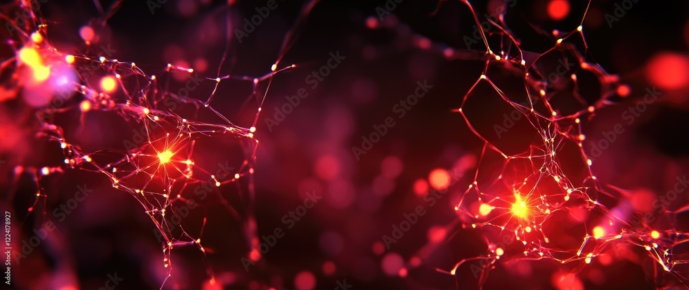 Poster abstract neural network design with red light patterns and depth