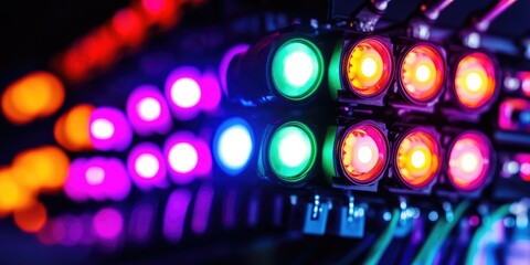 Fototapeta premium Colorful LED lights shining in a dark environment for effects