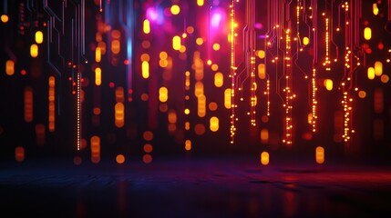 Abstract Colorful Lights with Digital Patterns in Dark Background