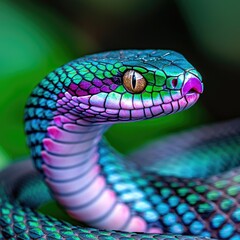 Fototapeta premium Vibrant Colorful Snake with Iridescent Scales in Natural Habitat