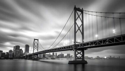 Dramatic Black and White City Bridge Landscape Photography