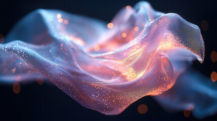 Obraz premium Swirling pink fabric with sparkling lights creates dreamy atmosphere. delicate texture and soft colors evoke sense of elegance and tranquility