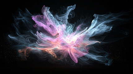 Swirling pink and blue smoke creates ethereal atmosphere, evoking sense of tranquility and wonder