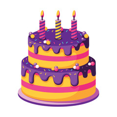 Cute birthday cake vector illustration. Adorable layered cake with candles, perfect for party decorations, greeting cards, and celebration designs.