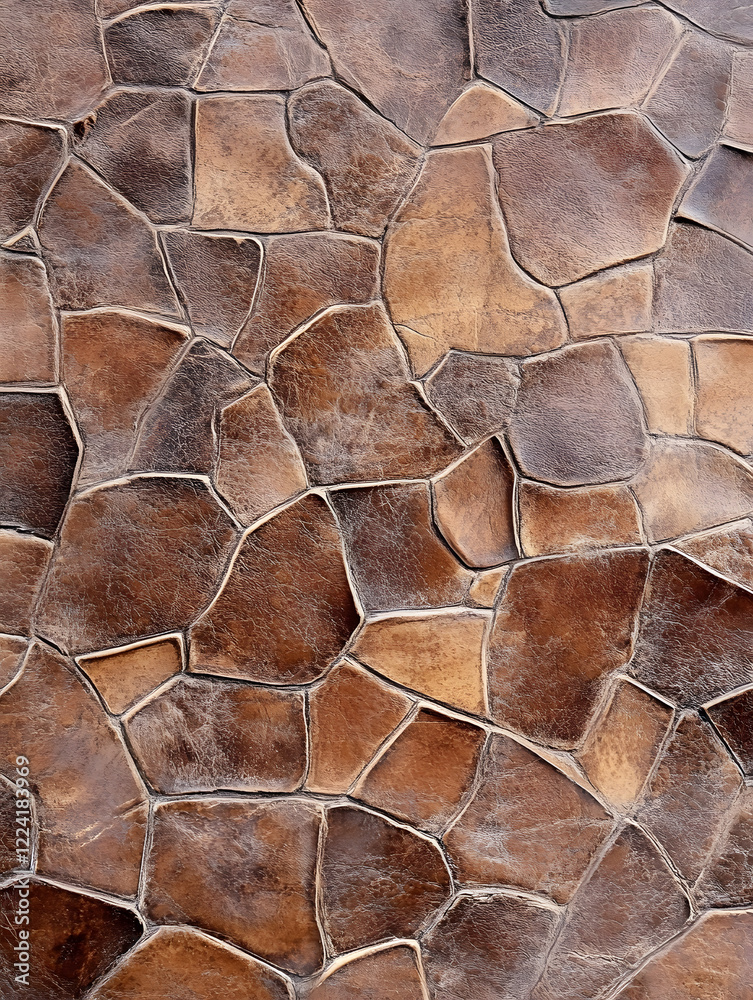 Poster Intricate Leather Patchwork Pattern in Warm Earth Tones for Textural Background : Generative AI