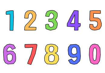 Set of numbers from zero to nine. Collection of numbers isolated on a white background. Vector illustration.