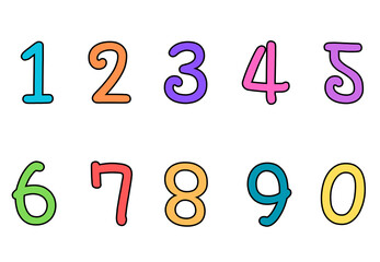 Set of numbers from zero to nine. Collection of numbers isolated on a white background. Vector illustration.