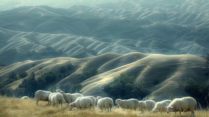 Peaceful Sheep Grazing on a Mountainside