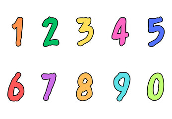Set of numbers from zero to nine. Collection of numbers isolated on a white background. Vector illustration.