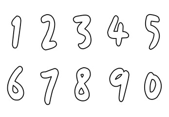 Set of numbers from zero to nine. Collection of numbers isolated on a white background. Vector illustration.