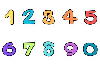 Set of numbers from zero to nine. Collection of numbers isolated on a white background. Vector illustration.