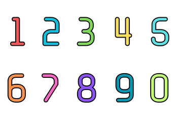 Set of numbers from zero to nine. Collection of numbers isolated on a white background. Vector illustration.