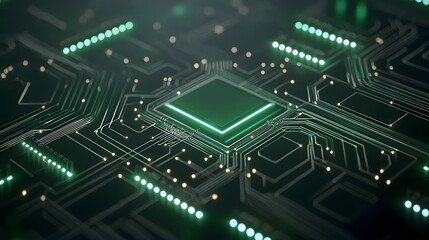 Obraz premium Close-up of AI-driven technology showcasing intricate circuitry and calibrating elements with glowing lights