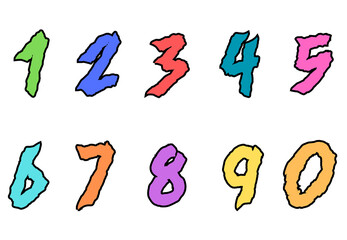 Set of numbers from zero to nine. Collection of numbers isolated on a white background. Vector illustration.