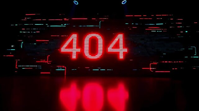 Glowing 404 error with digital glitch in the background technical difficulties concept motion background