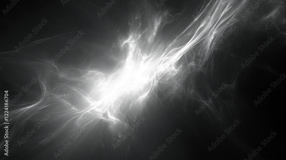Poster Curved light trails create abstract patterns in 3D space focusing on floating illumination and movement
