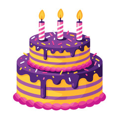 Cute birthday cake vector illustration. Adorable layered cake with candles, perfect for party decorations, greeting cards, and celebration designs.