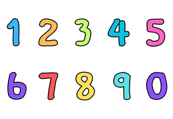 Set of numbers from zero to nine. Collection of numbers isolated on a white background. Vector illustration.