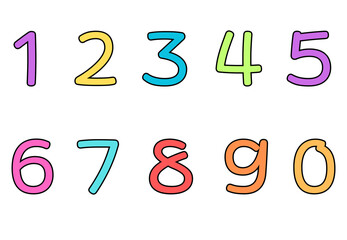 Set of numbers from zero to nine. Collection of numbers isolated on a white background. Vector illustration.