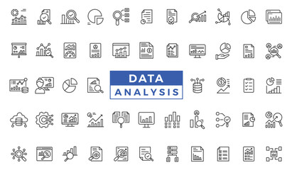 Data analysis line icon set. Data processing outline pictograms for website and mobile app. Digital analytics simple UI, UX vector icons vector collection