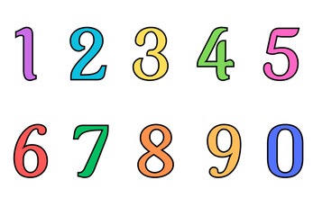 Set of numbers from zero to nine. Collection of numbers isolated on a white background. Vector illustration.