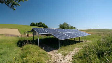 Obraz premium Solar panels under bright sunlight, clean and minimalistic design. Harnessing renewable energy for a sustainable future