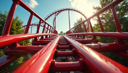 Low angle view of roller coaster tracks