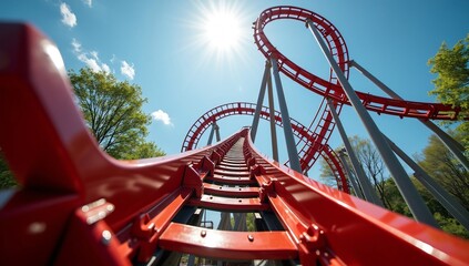 Low angle view of roller coaster tracks