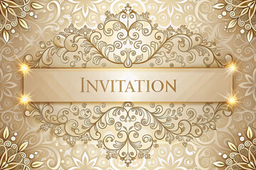 Elegant gold invitation template with floral design.