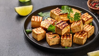 Delicious grilled paneer cubes 