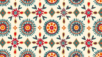 Vivid Folk Pattern Paisleys and Floral Motifs in Bold Hues