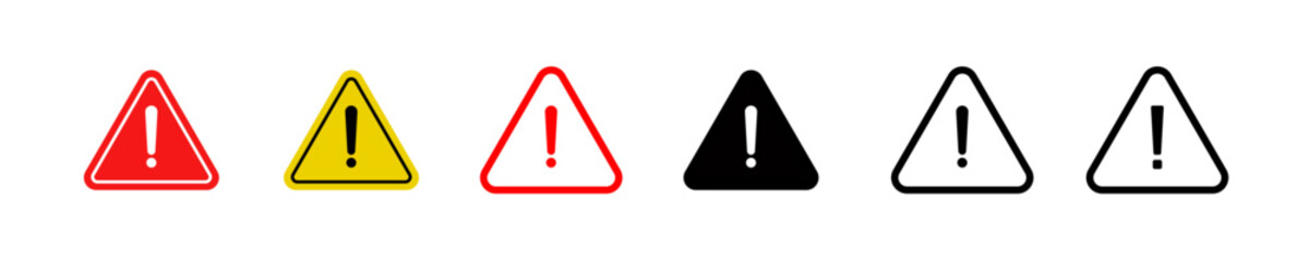Caution alarm set, danger signs. Attention symbols. Warning and attention icons.